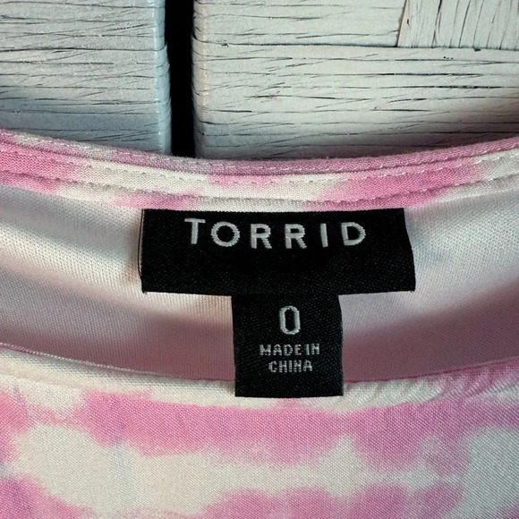 TORRID pink white tie-dye chillis handkerchief dress adjustable straps costal - Picture 7 of 12